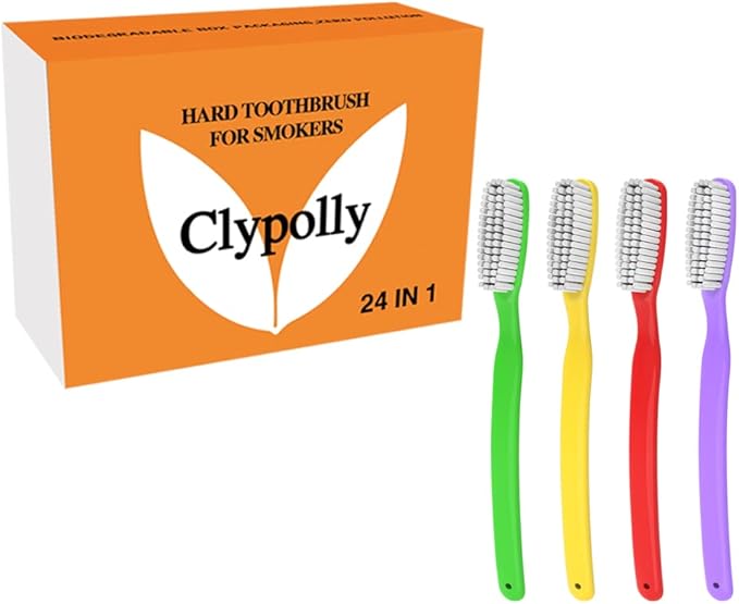 Hard & Firm Toothbrush Stiff Bristle Brush for Smokers Oral Care Teeth Whitening Cleaning for Adult Travel Pack of 24