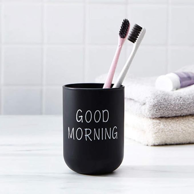 Tumbler Cup Good Morning Cup Toothbrush Holder Toothbrush Cup for Holding Normal Toothbrushes 330ml Lightweight Nice for Home and Travel (Black)
