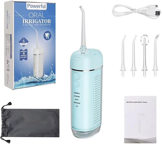 Powerful Portable Cordless Water Dental Flosser: Rechargeable [2000 mAh Li-ion] Mini Oral Irrigator Travel & Home Machine Cleaner Large Vol Telescopic Tank 5 Modes IPX7 Waterproof Electric Teeth Pick