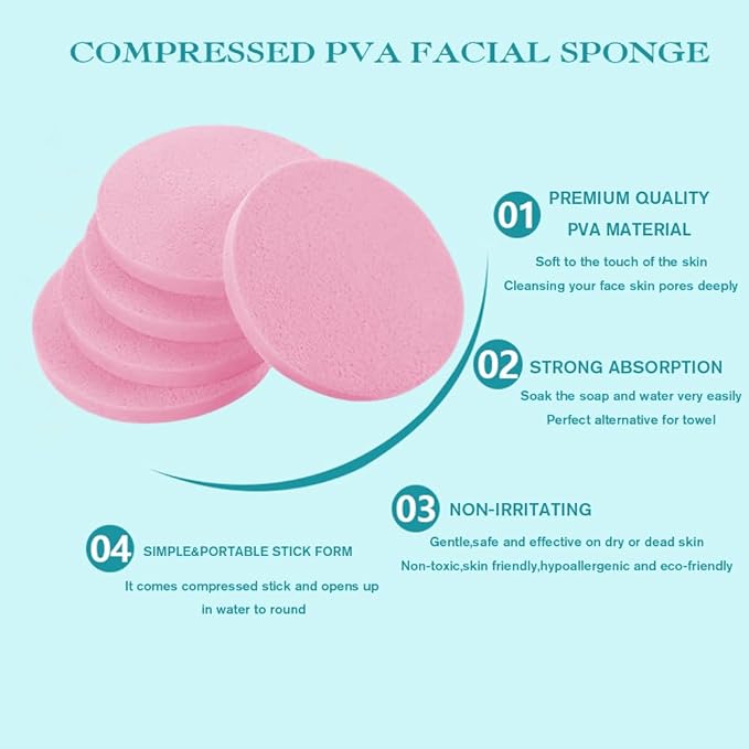 Compressed Facial Sponge,Reusable Makeup Blender 60 Count,Soft Round Wash Sponges for Estheticians Makeup Removal,Face Cleansing Exfoliating Compress Spa Pads for Women,Pink