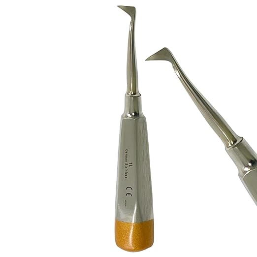 Root and Tooth Extraction Dental Cryer Elevator Pick, Sharp Angled Tip, Color-Coded Handle Ends | Autoclave-Safe German Stainless Steel Dental Instruments (1, #1L Cryer - Gold End)