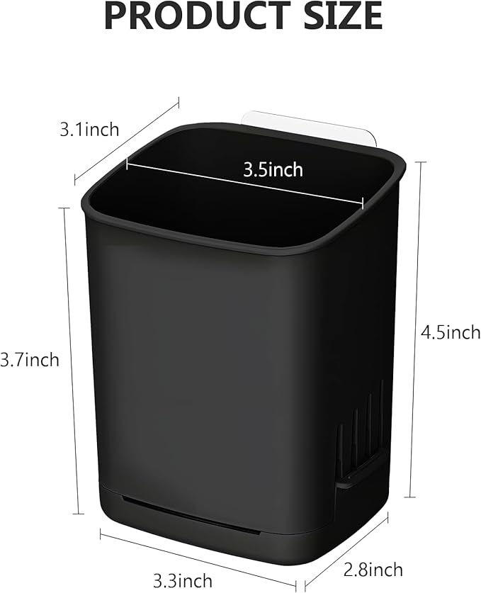 Toothbrush Holder Cup Wall Mounted Drill-Free for Bathroom Shower Electric Toothbrush Toothpaste Razor Holder Removable Waterproof Sturdy Self Draining, Tableware Holder for Kitchen(1pcs&Black)