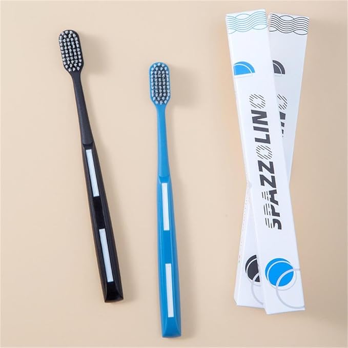 Adult Manual Hard-bristled Toothbrushes with Cover, Wide Head Medium Size,Hard Blue and Black Toothbrush 10 Count (1 Pack)