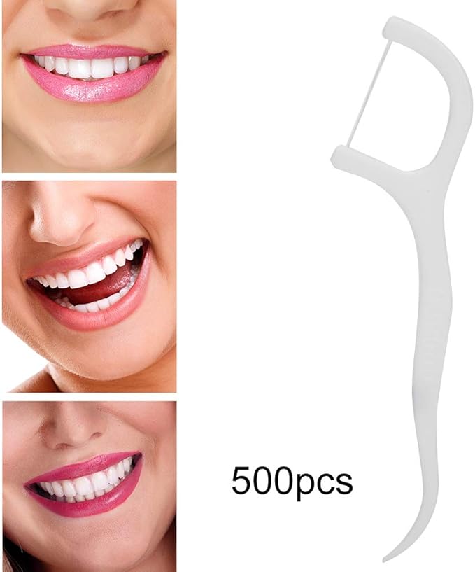 500pcs Disposable Floss Sticks, Teeth Removal Oral Care Tool with Non Slip Handle, for Effectively Clean Teeth and Gums