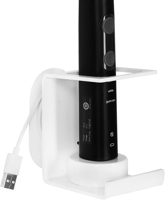 Electric Toothbrush Holder Wall Mounted, Electric Toothbrush Cord Organizer Holds 1 Chargers, Self Adhesive Electric Toothbrush Stand for Bathroom, Medicine Cabinet, Dorm(White)