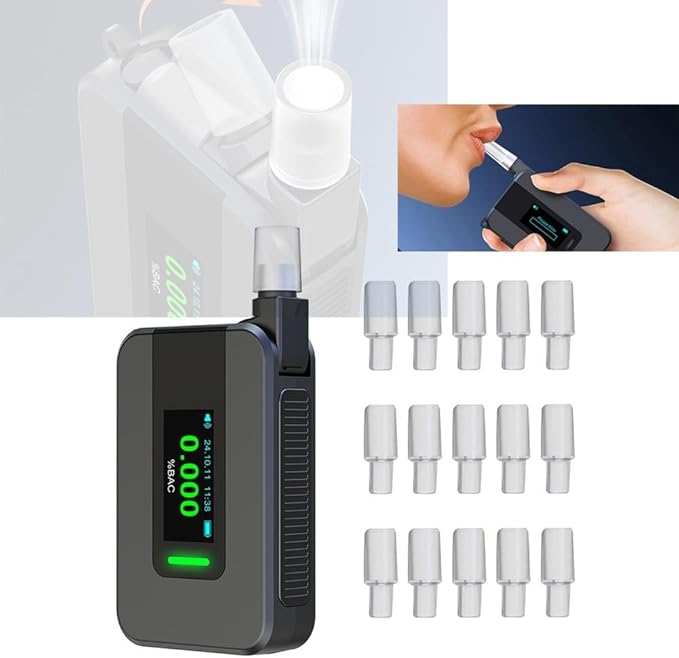 FABULETTA Portable Breath Alcohol Tester, Breathalyser Alcohol Test Tool for Personal Use, IPS HD Screen, 15 Detachable Mouthpieces, Quick 5 Second Measurement