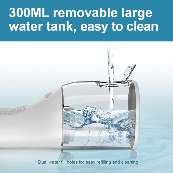 Water Flosser, Rechargeable 300ML IPX7 Waterproof Cordless Portable Oral Irrigator with 4 Modes & 4 Replaceable Jet Tips-Flossing Cleaner for Daily Home Use,Travel,Gums,Braces Care-White