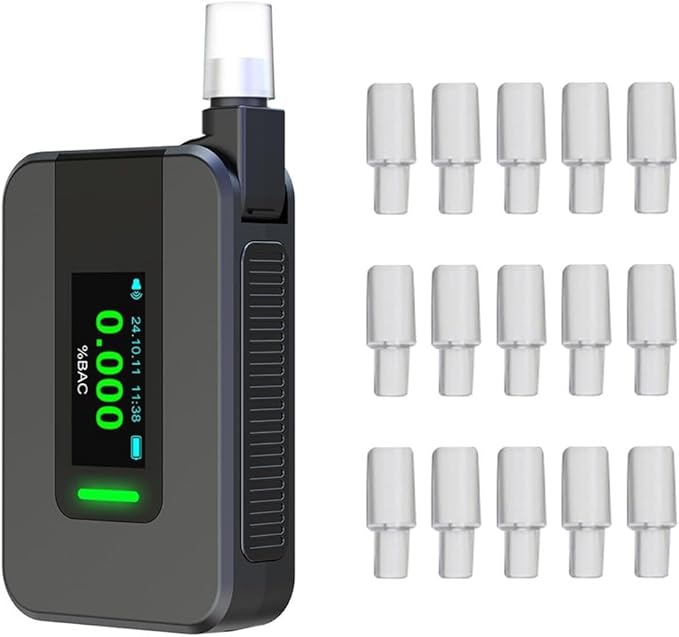 FABULETTA Portable Breath Alcohol Tester, Breathalyser Alcohol Test Tool for Personal Use, IPS HD Screen, 15 Detachable Mouthpieces, Quick 5 Second Measurement