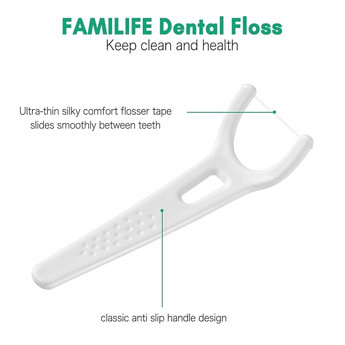 Dental Floss, FAMILIFE Unwaxed Dental Floss Picks Unflavored Fluoride Free Back Teeth Toothpicks Flossing Flossers Threaders Sticks with 4 Travel Handy Cases 120 Count