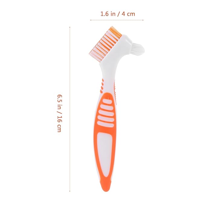 Healifty Portable Double-Ended Denture Cleaning Tools with Multi-Layer Bristles for Effective False Teeth and Oral Care Brushes 6.5 Inch Travel-Friendly