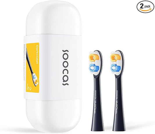 Soocas Multiclean Classic Clean Electric Toothbrush Replacement Heads, Compatible with Both NEOS II and NEOS II Ultra, 2 Brush Heads, Dark Violet