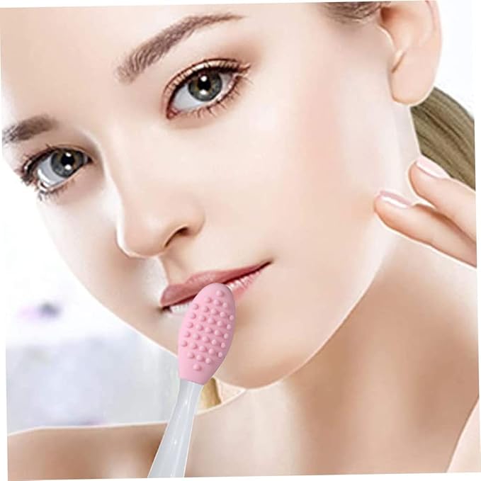 Exfoliating Lip Brush, Silicone Lip Brush Double Sided Nose Scrubber Soft Manual Blackhead Cleaner 2PCS, Soft Cleaner