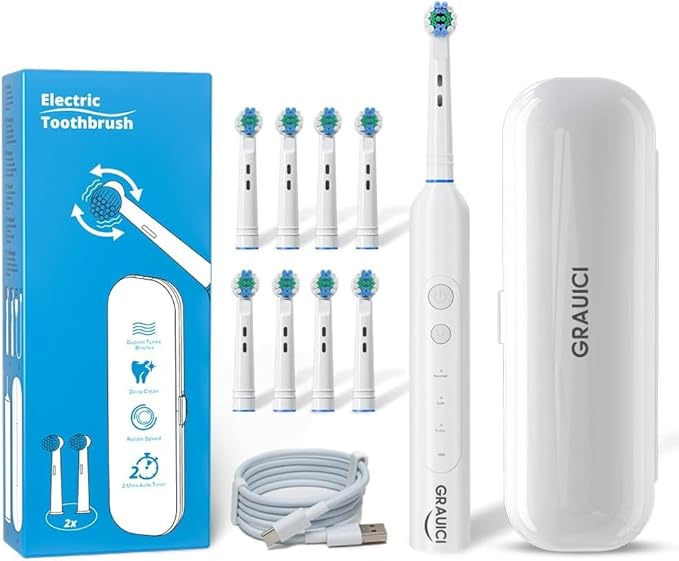 Deep Clean Rechargeable Electric Powered Toothbrush,Pressure Sensor to Protect Gums (Light White)