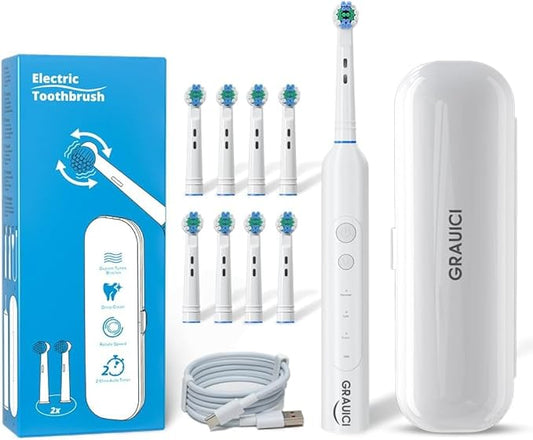 Deep Clean Rechargeable Electric Powered Toothbrush,Pressure Sensor to Protect Gums (Light White)