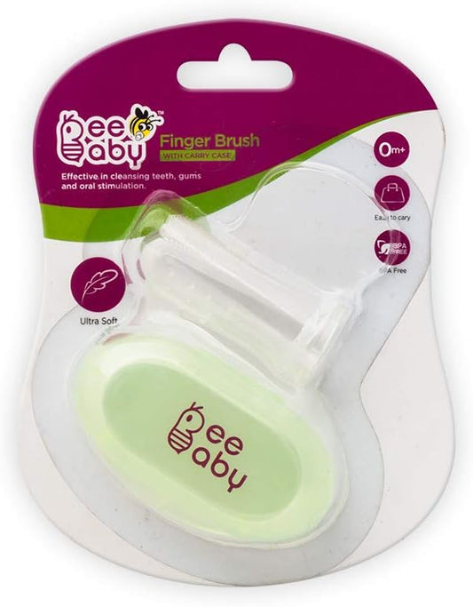 BEEBABY Silicon Finger Tooth Brush with Storage Case, Baby Soft Tooth Brush for Massaging, Cleaning Baby Teeth Gums: 3 Months (Green)