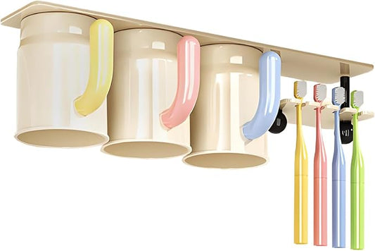 Inverted Magnetic Toothbrush Holder for Bathroom, Upside Down Toothbrush Cup Holder, with 2/3 Toothbrush Cups, No-Drill, Under-Cabinet Space-Saving, not Include Toothbrush (Three Cup)