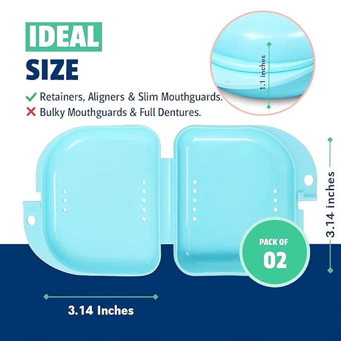 Retainer Case - Pack of 2 - Odorless Mouth Guard Case-Retainer Holder-Ventilated, Durable & Hygienic Night Guard Cases for Carrying and Protecting Braces, Partial Dentures & Aligners-3.14 x 3.14 x 1.1