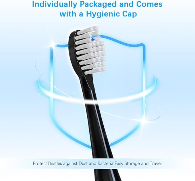 Replacement Brush Heads for 𝗪𝗮𝘁𝗲𝗿𝗽𝗶𝗸 𝐒𝐨𝐧𝐢𝐜-𝐅𝐮𝐬𝐢𝐨𝐧 2.0 Flossing Toothbrush Head fit (SF-01/ SF-02/ SF-03/ SF-04) 3 Pack Black Soft Bristles with Caps (Black, Full Size)
