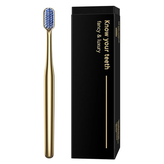 Z-VAPRESS Luxury Gold Color Toothbrush with Super Soft Charcoal Bristles - Good Gift for Home, Guests and Travel