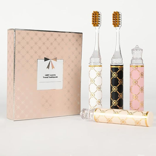 CMHX Foldable Travel Toothbrush Set,Compact Head,Mini Toothbrush with Toothbrush Case,Soft Bristled Travel Toothbrushes for Adults (Printed Handle 4PCS)