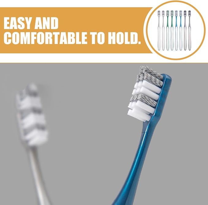 Men’S Manual Toothbrush Set 8Pcs (2 Packs of 4) with Hard Bristles, Large Head Plastic Teeth Cleaning Toothbrushes for Travel and Daily Use