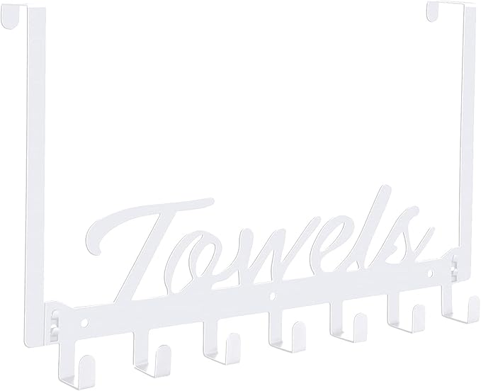 Over The Door Hooks, Heavy Duty Towel Rack with 7 Coat Hooks for Bedroom Bathroom Pool Kitchen Towels and Bags (White)