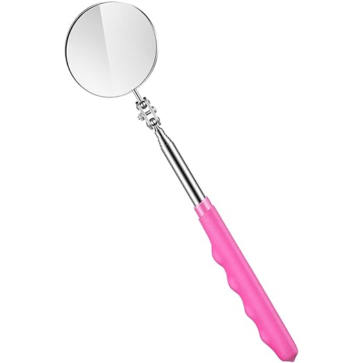 1 Pcs Telescoping Inspection Mirror Mechanics Automotive Tool with Long Handle Extendable Mirror on a Stick for Technicians Mechanics Contractors Checking Observation(Pink,Round)