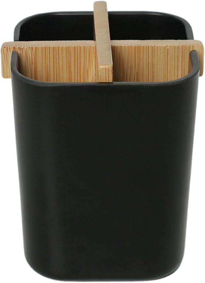 Bamboo Toothbrush Holder 4 Slots Toothpaste Toothbrush Holder for Bathroom Easy Cleaning Detachable(Black)