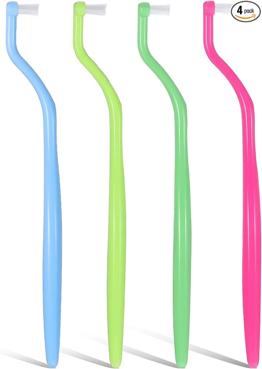 4 PCS Orthodontic Toothbrush, End Tuft Toothbrush Mini Compact Interspace Brush Single Tufted Brush Tiny Small Head Orthodontic Toothbrushes for Braces Dental Implants and Teeth Detail Cleaning
