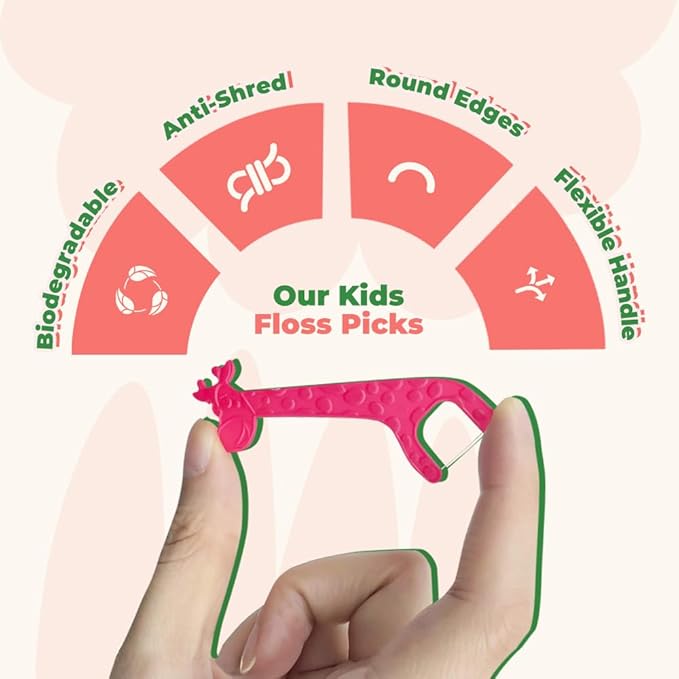 Biodegradable Kids Flossers - Dental Floss Picks for Children | Fluoride & Plastic-Free | Colorful & Fun Animal Floss Sticks | Eco Friendly, Vegan, Natural (Strawberry - 100 Pack)