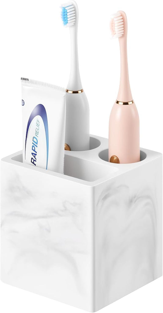 Luxspire Toothbrush Holder, 3 Slots Fast Drying Tooth Brush Holder for Bathroom, Diatomite Electric Tooth Brush and Toothpaste Organizer for Bathroom Kitchen Vanity Countertop, Marble White