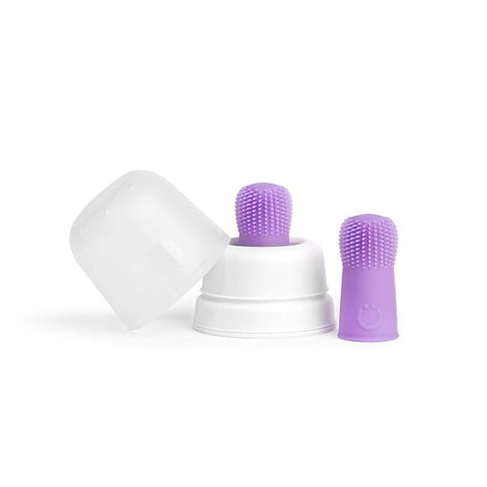 Ubbi Baby Silicone Finger Toothbrush with Storage Case, Food-Grade Platinum Silicone, Oral Care for Infants and Babies, 2 Pack, Smoothie Purple