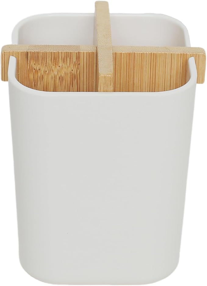 Bamboo Toothbrush Holder 4 Slots Toothpaste Toothbrush Holder for Bathroom Easy Cleaning Detachable (White)