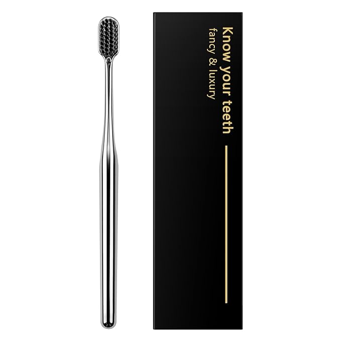 Z-VAPRESS Luxury Silver Manual Toothbrush Soft Bristles Better Gift Elegant Electroplated Design Perfect for Home, Hospitality or Travel Toothbrushes for Sensitive Teeth …