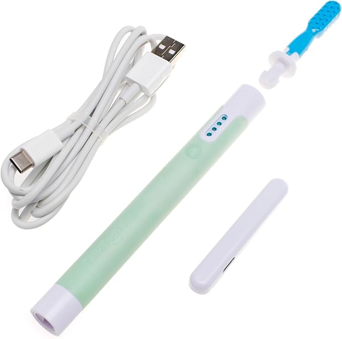 TalkTools Sensi Rechargeable Oral Sensory Therapy Tool with Soft Sensi Jaw Tips – 10-Piece Adjustable Sensory Stimulation Set for Oral Motor Awareness & Feeding Skill Development –Green