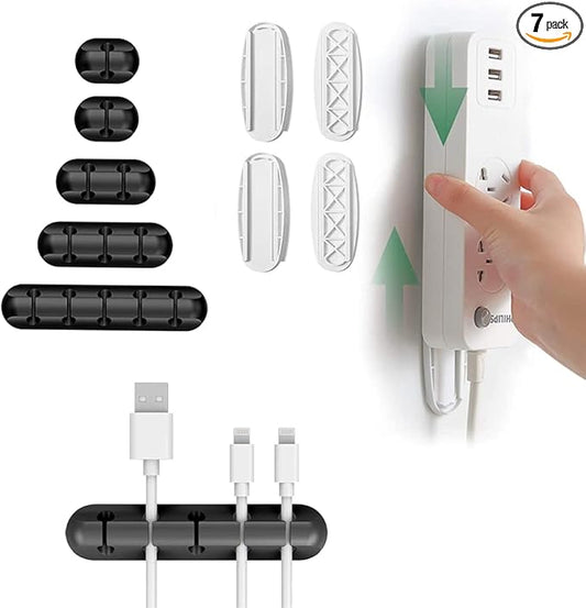 5 Packs Cable Clips X 2 Pack Self Adhesive Power Strip Holder, Cable Management Cord Organizer for Organizing USB Cable/Power Cord/Wire, Desktop Socket Hanging Wall Mount Fixator for Home Office