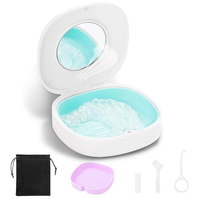 Doboli Slim Aligner Case with Vent Holes, Compatible with Invisalign, Mouth Guard Essentials, Cute Retainer Case with Removal Tool and Brush, Travel Ready