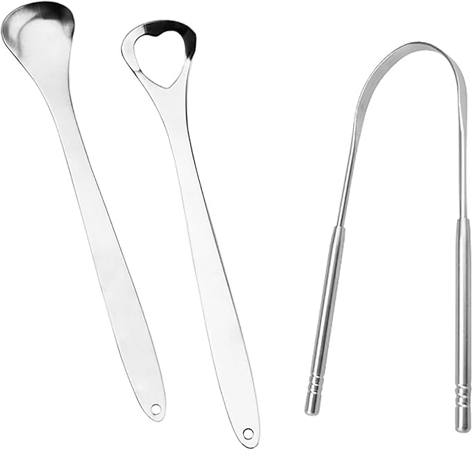 3 Packs Tongue Scraper Kit Stainless Steel Tongue Cleaner Tongue Brush for Reduce Bad Breath and Fresh Breath (Silver)