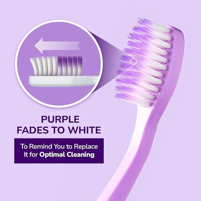 HIMALAYA PINKSALT Purple Toothbrush - Purple Indicater Medium Toothbrushes for Adults, Plaque Remover for Teeth, Tapered Bristles Gentle on Teeth and Gum, Deep Clean Toothbrush