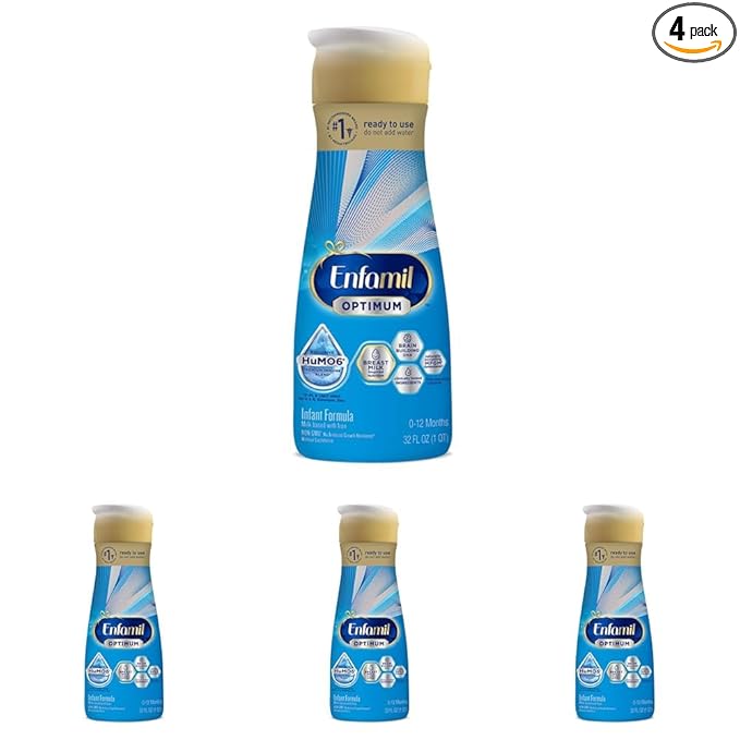 Enfamil Optimum Baby Formula, Our Closest Formula to Breast Milk, Brain Building DHA, Dual Prebiotics, Infant Formula Ready-to-Feed, Baby Milk, 32 oz RTU (Pack of 4)
