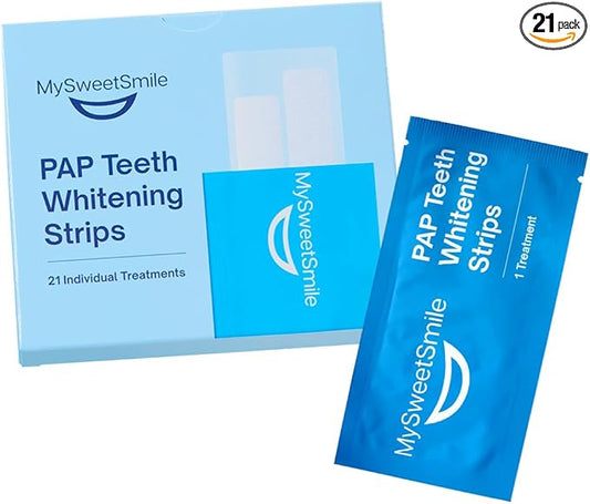 MySweetSmile Pap Teeth Whitening Strips - Enamel-Safe, Sensitivity-Free Formula - 42 Peroxide-Free Whitening Strips - Dentist-Approved - IndyBest Award-Winning Brand - 21 Treatments - Mint Flavour