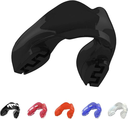 SAFEJAWZ Mouthguard for Braces, Upper & Lower Protection Remoldable Mouth Guard with Case for Boxing, Basketball, Football, MMA, Lacrosse, Hockey and All Contact Sports One Size (Black)