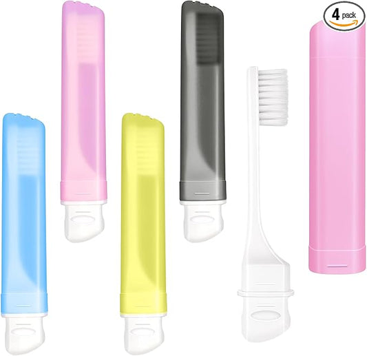 Kingbzis 4PCS Travel Toothbrush Set,Mini Soft Portable Toothbrush with Cover,Individually Wrapped Small Toothbrush Travel Size Toiletries Stuff(Bright Color)