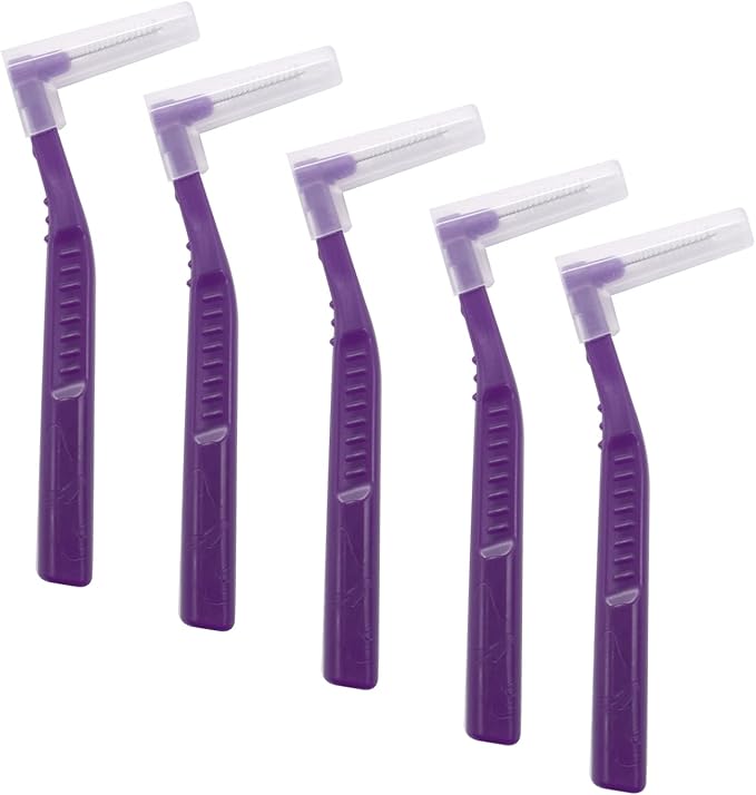 Angzhili 25 Pcs Interdental Angle Brushes,Reusable Dental Cleaners,Oral Dental Hygiene Brush,Dental Toothpick Floss for Braces,Tooth Cleaning Tool (Purple)