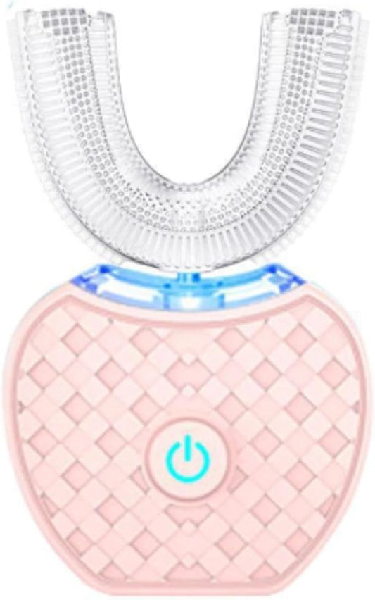 Scandinavian Smiles U-Shaped Electric Toothbrush, 360° Full Coverage Silicone Bristles with 3 Speed Modes for Gentle Cleaning (Pink)