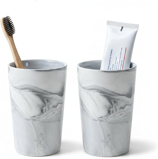 Marble Toothbrush Holder - 2 Ceramic Toothbrush Holders, Suitable for use in The Bathroom, Modern Bathroom Toothbrush and Toothpaste Set, Bathroom countertop Storage Organizer。