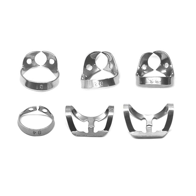 MEDSPO Professional Dental Rubber Dam Clamps | Endodontic Hygenic Brinker Universal Retractors| Tissue Gingival Lower Molars | Restorative Instruments Tools CE (Set of 6 Clamps - B1 to B6)