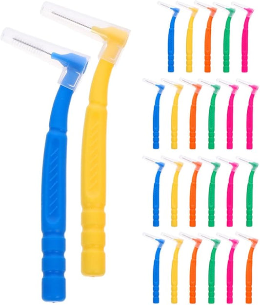 30Pcs Interdental Toothbrush Set Small Head Toothbrush for Braces Oral Cavity Cleaning Tool Ergonomic L-Shaped Brush for Teeth Gap Cleaning at Home and Travel