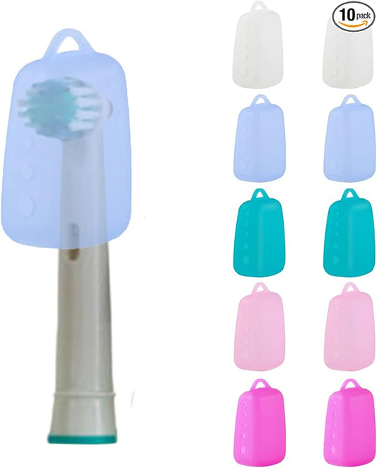 V-TOP Toothbrush Covers Caps, 10 Pack Toothbrush Head Cover for Travel, Silicone Portable Tooth Brush Protecter Cover Pod Case for Home and Outdoor