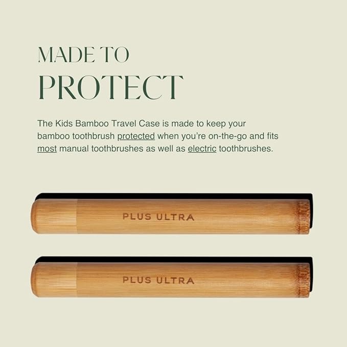 Plus Ultra Kids Portable Bamboo Toothbrush Case | Suitable for Travel & Camping | Plastic Free | Toothbrush Holder with Ventilated Design Made of 100% Compostable Bamboo Materials
